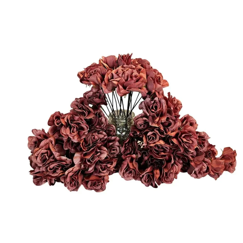 Mauve Pink Satin Open Rose Stems Artificial Flowers Wedding Craft 2.5